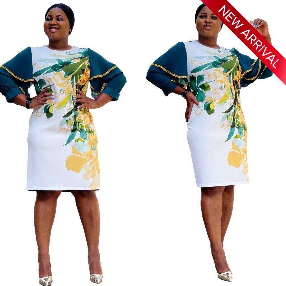 Green Floral Print Knee Length Dress